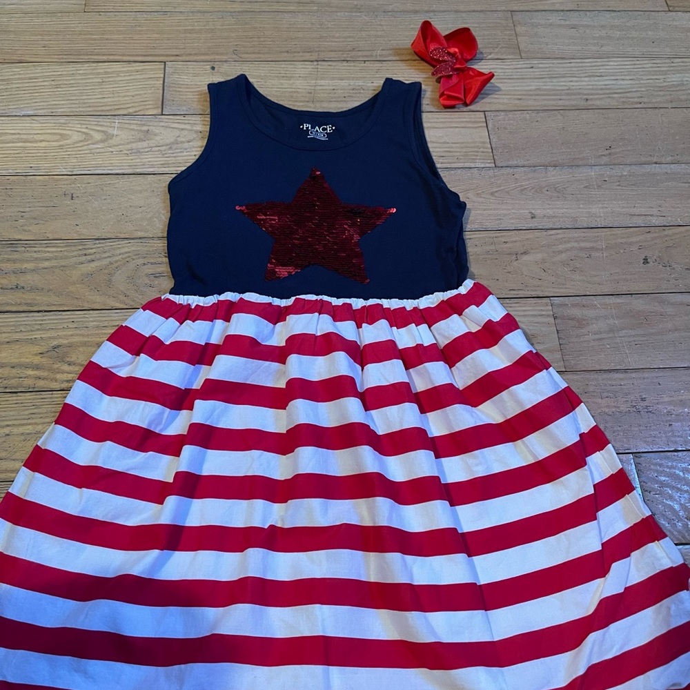 Sequin Navy Dress with Red and White Stripes Girls Size 7/8